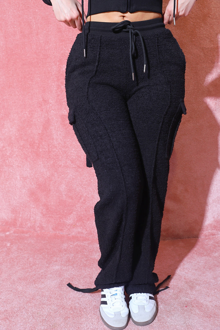 Fluffy Cargo Joggers - Black